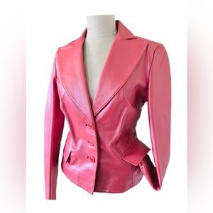 Vintage 90’s Pink Metallic Leather Fitted Coat by Cache